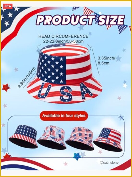 12 Pcs Patriotic Bucket Hats 4 Styles Fisherman Caps 4th of July Party Favors main image 7